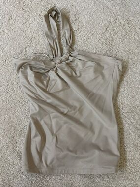 Abercrombie & Fitch One-Shoulder Halter Top in Light Taupe